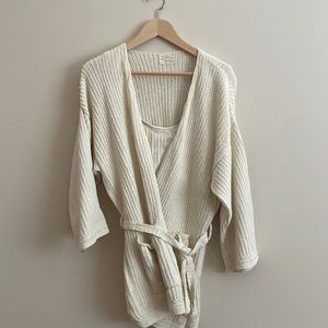 First Rite crochet knit cardigan sweater coat in Natural - size M